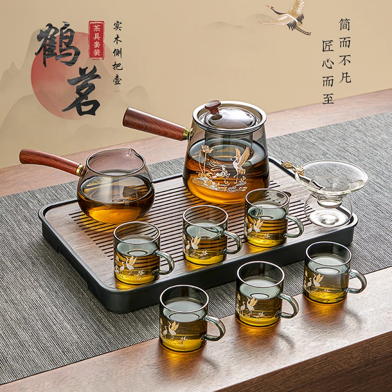 侧把玻璃茶壶加厚家用电陶炉煮茶壶过滤泡茶器高档茶具耐热实木