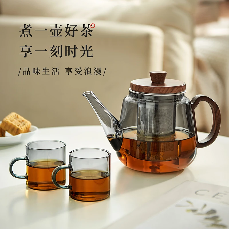 简约玻璃泡茶壶家用不锈钢过滤煮茶单壶茶水分离花茶壶蒸茶耐热