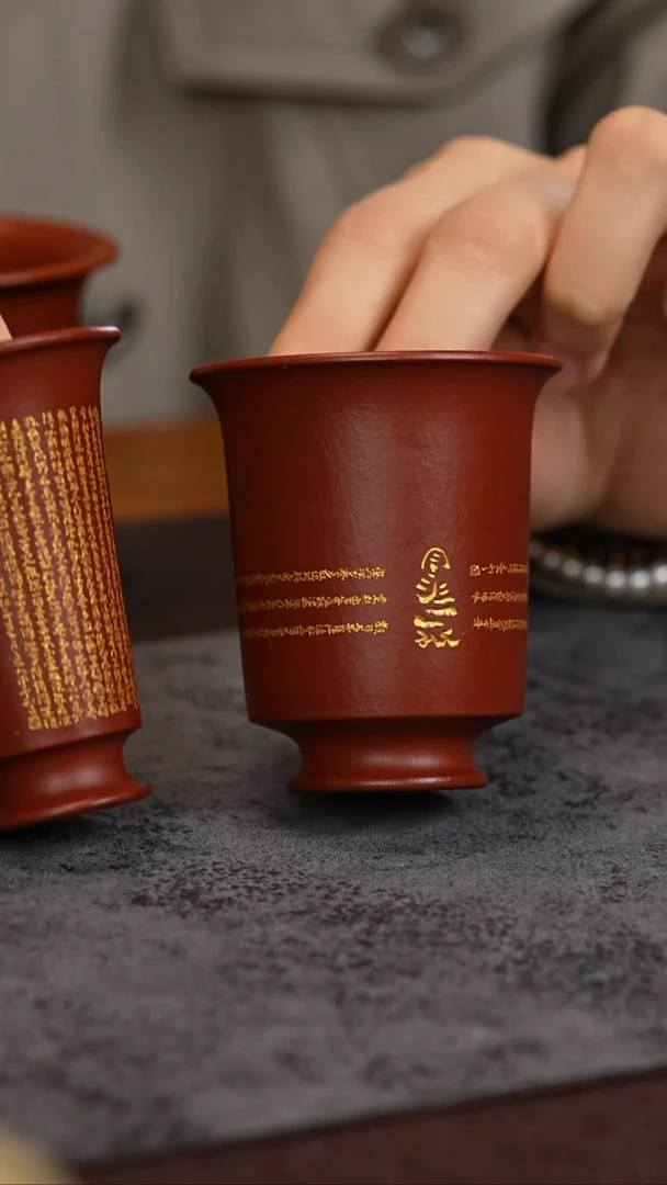 【闪购商品】紫砂茶杯闻香杯 朱泥微刻心经