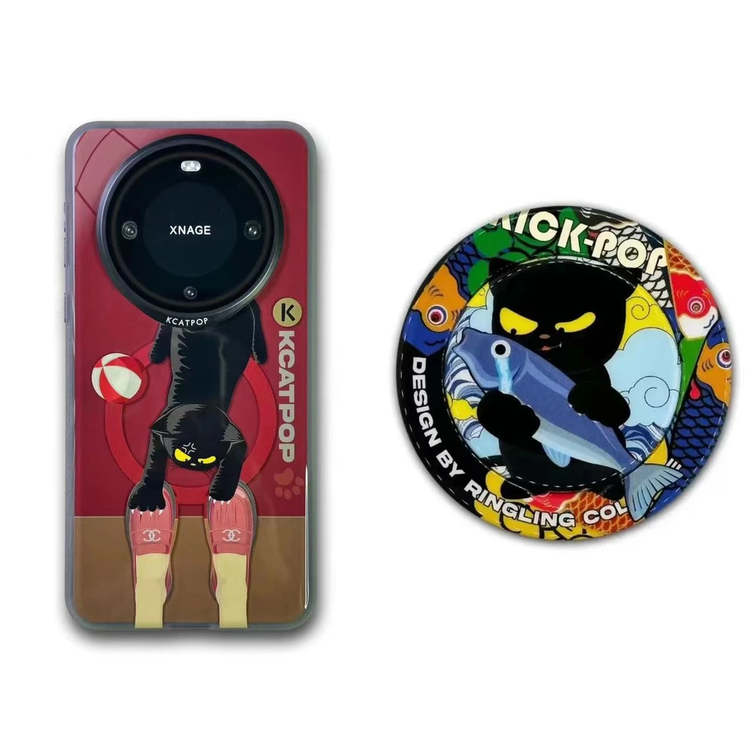 KICK-POP可可抱【叼皮猫】磁吸防摔款全包潮牌款适用苹果华为手机壳