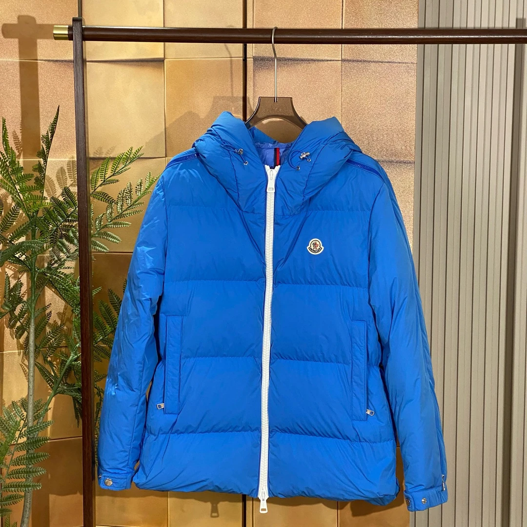 Moncler Idil 22FW蓝色刺绣串标拉链条纹羽绒服/4码/99新/23785
