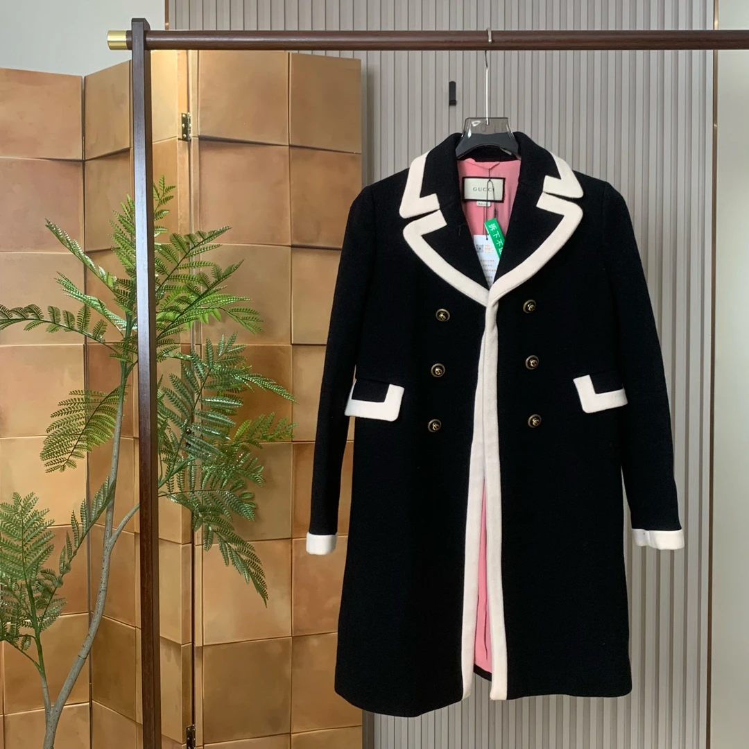 Gucci黑白双G金扣羊毛大衣/38码/99新/女15934