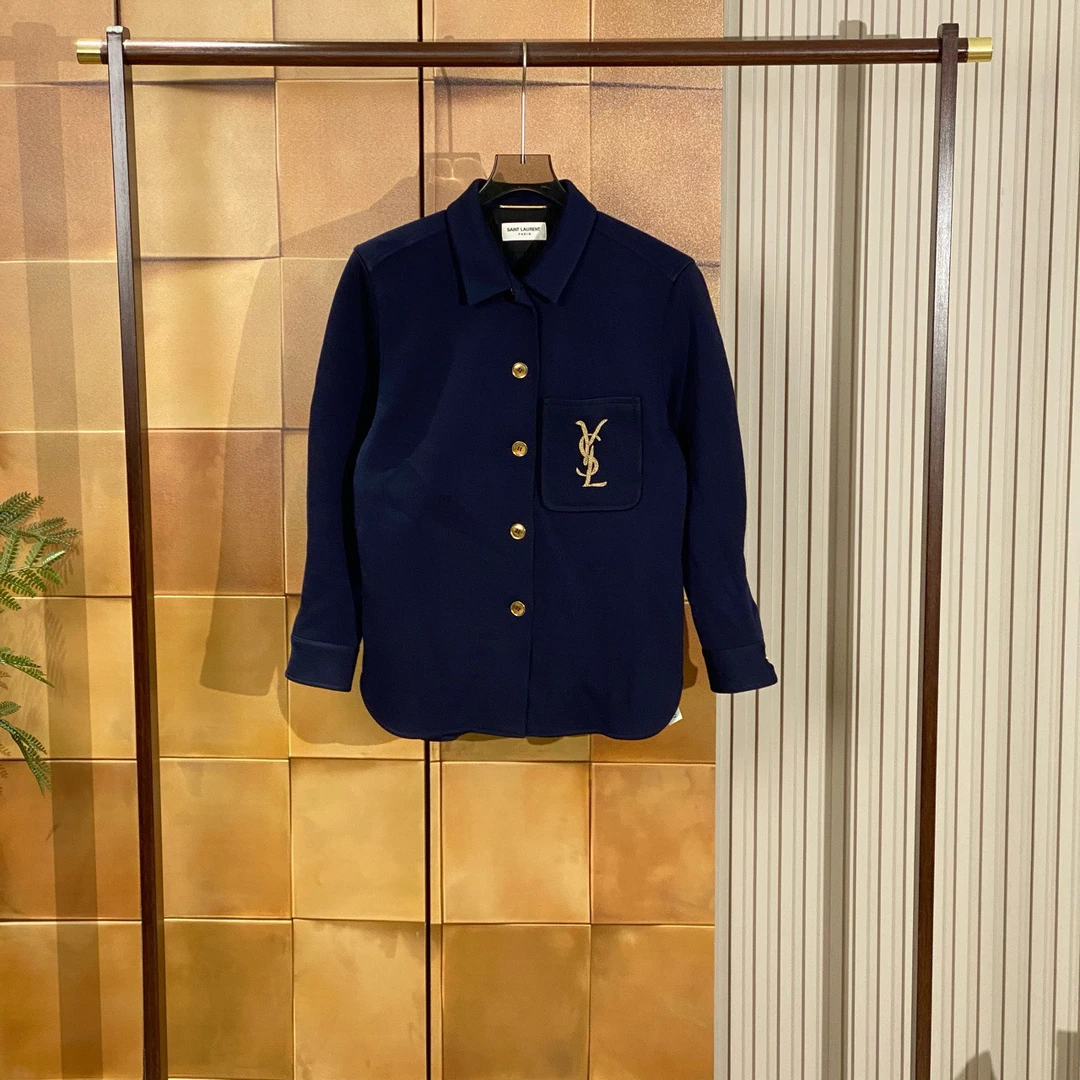 Saint Laurent paris蓝色金丝刺绣字母夹克外套/34码/99新/26329