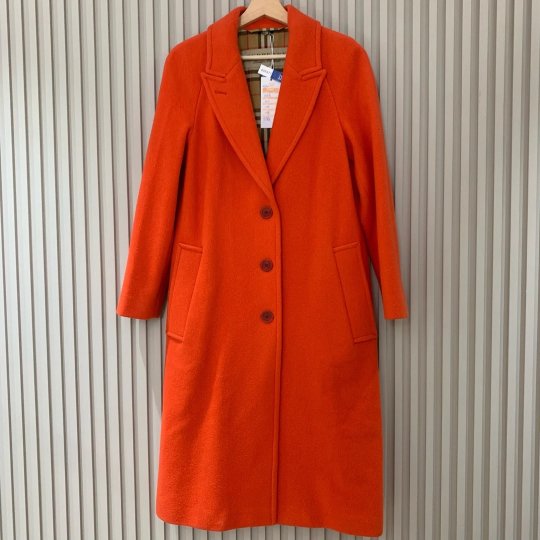 Burberry内里格纹毛呢长款大衣/4码/99新/女09477