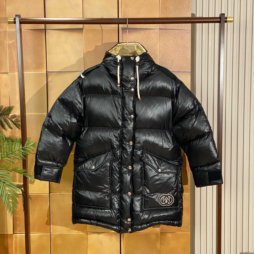 Gucci23ss新款黑色亮面刺绣内里老花满印羽绒/36码全新带吊/28524