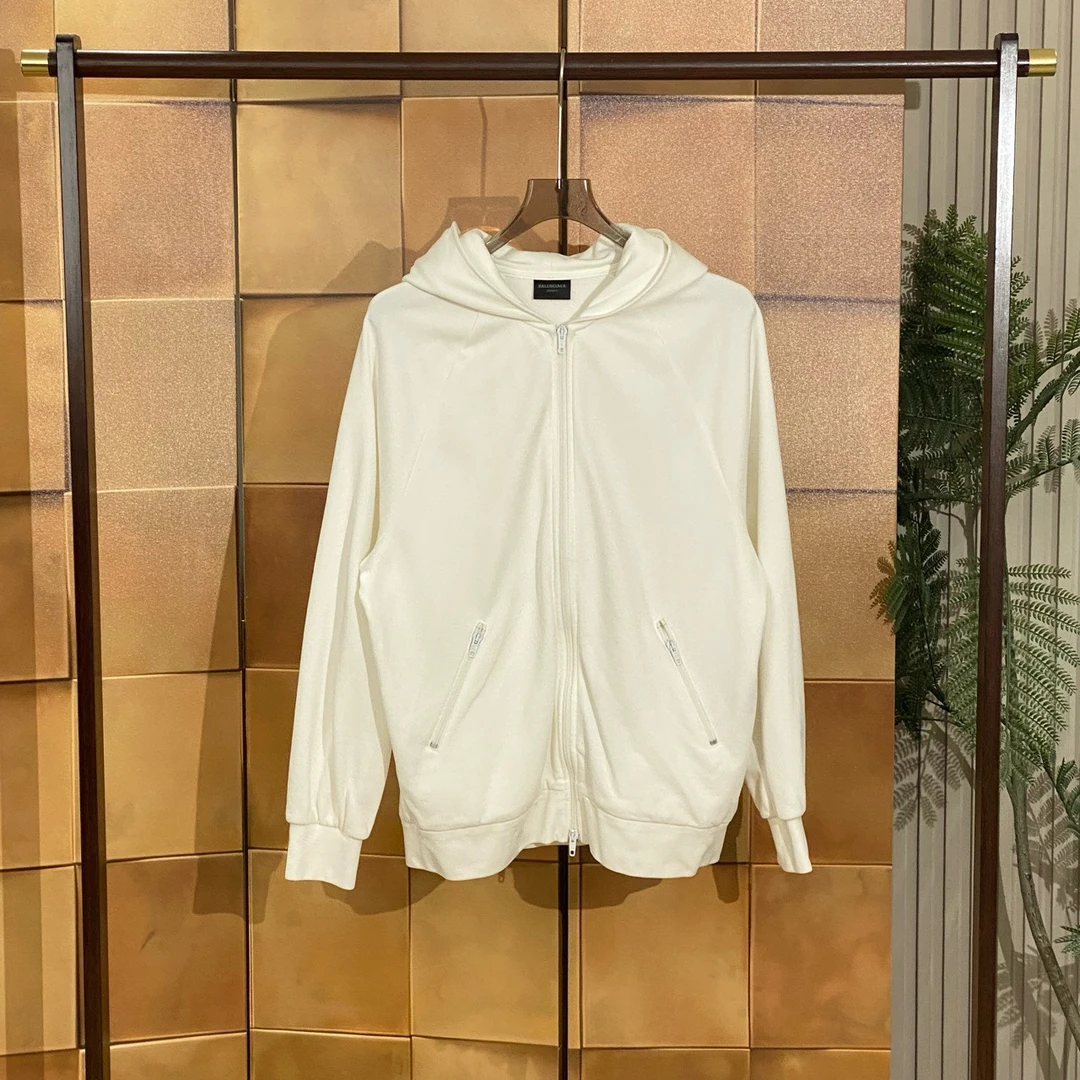 Balenciaga 24ss新款白色刺绣双环logo连帽外套/L码/99新/女42765