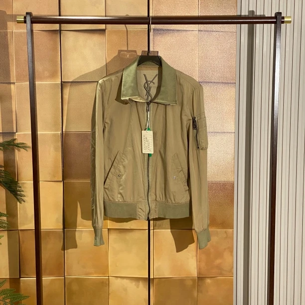 Saint Laurent卡其色拉链夹克外套 中古/46码/99新/25334