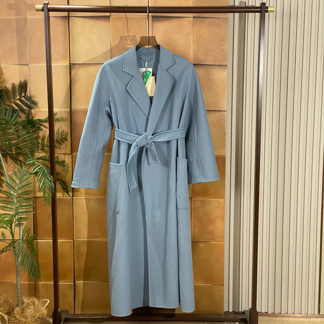 MaxMara Cadmio 23ss新款雾霾蓝双面羊绒大衣/34码99新原吊/27386