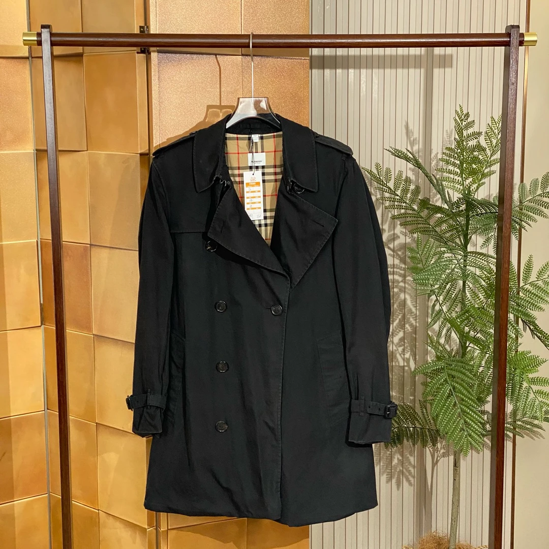 Burberry黑色双排扣系腰带风衣/50码/98新/女20948