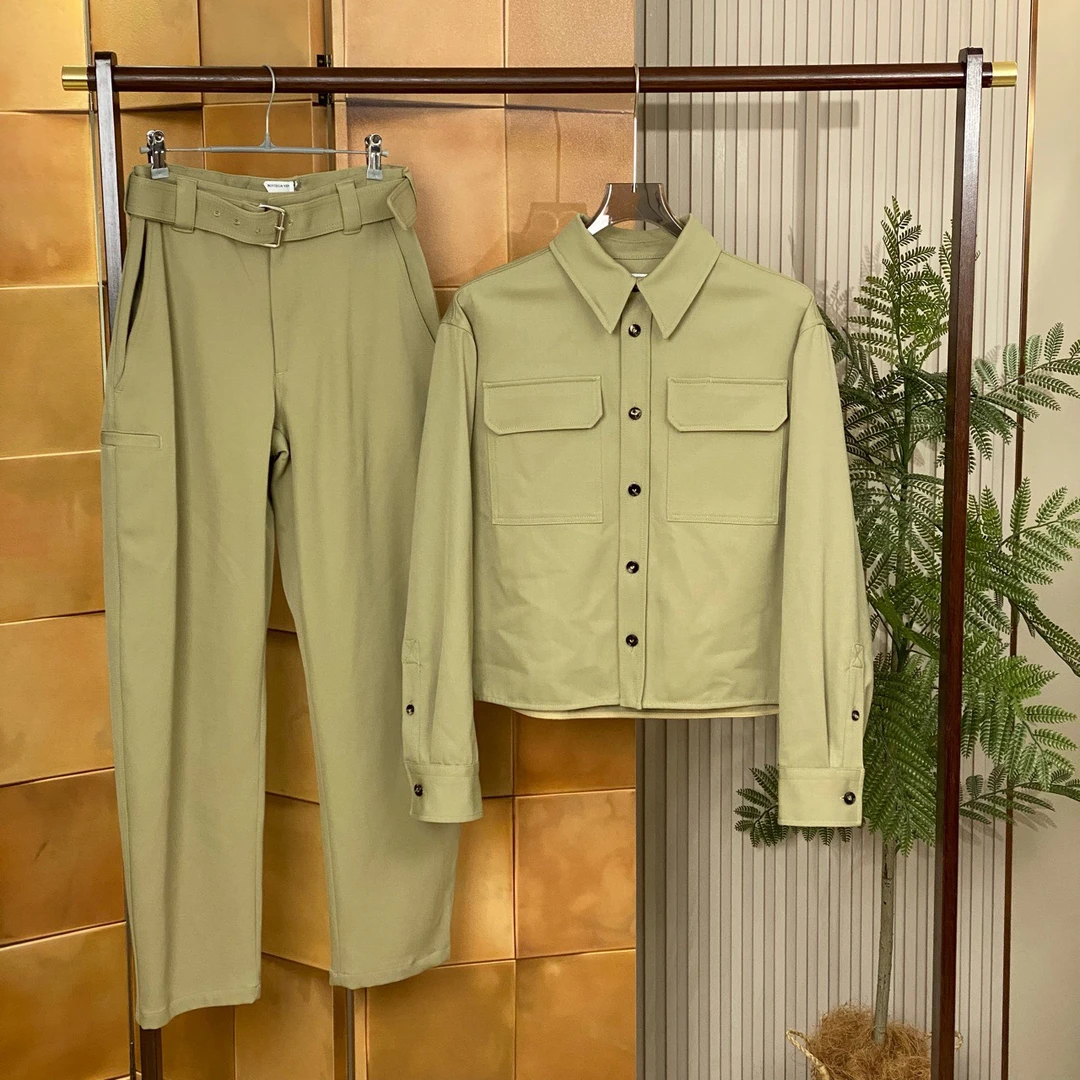 Bottega Veneta 23ss洞石绿倒三角羊毛长裤/36码/全新/女20927