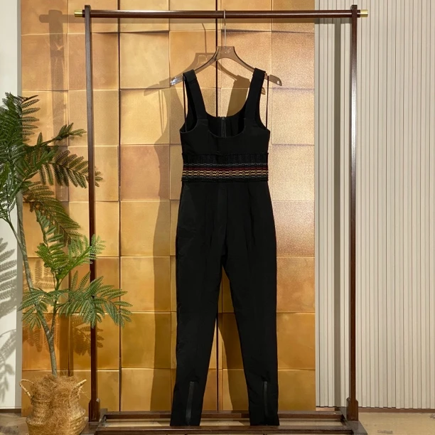Prada 黑色腰部针织拼接背带裤/42码/99新/25952