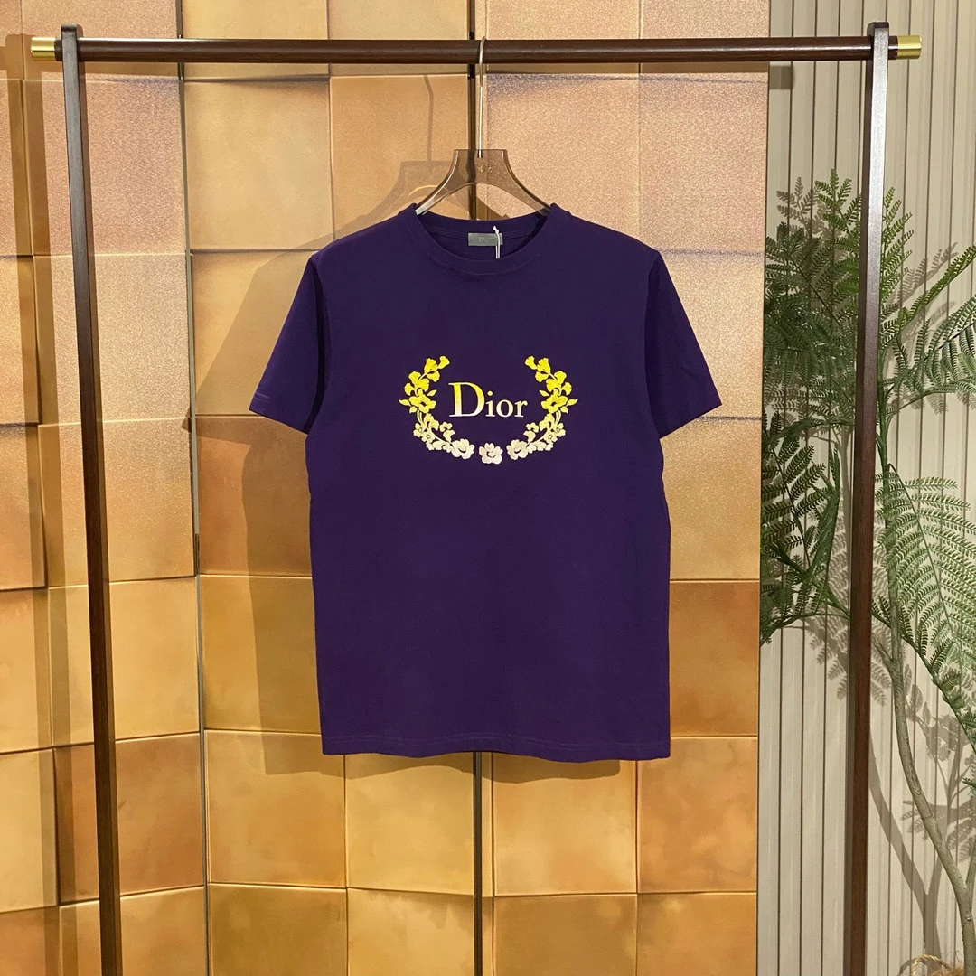 Dior紫色刺绣花卉字母logo短袖/os s码/全新带吊/女24975