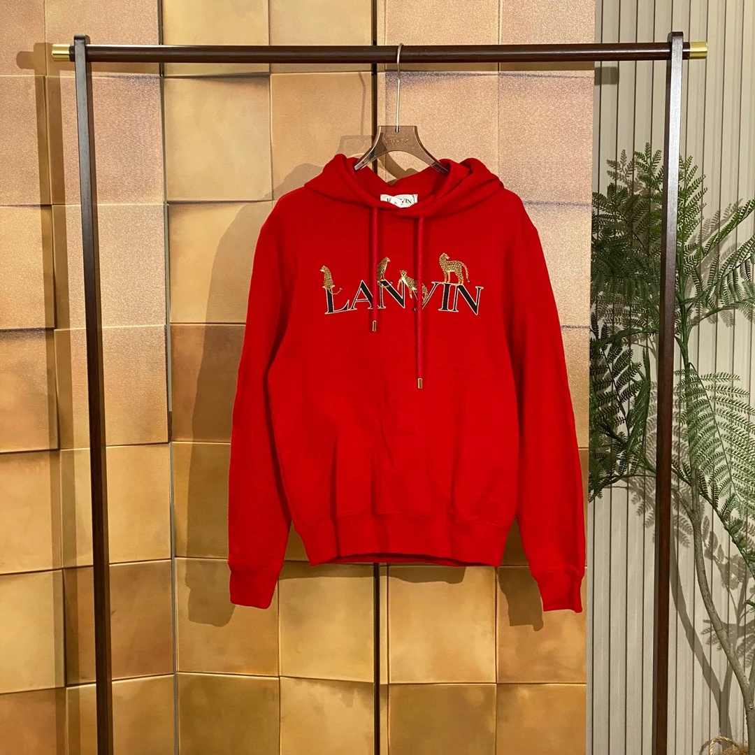 Lanvin 新款红色金钱豹字母logo帽衫/s码/全新原吊/女42857