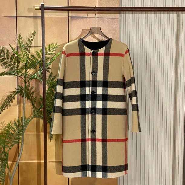 Burberry格纹双面穿羊绒呢大衣/36码/99新/女23299