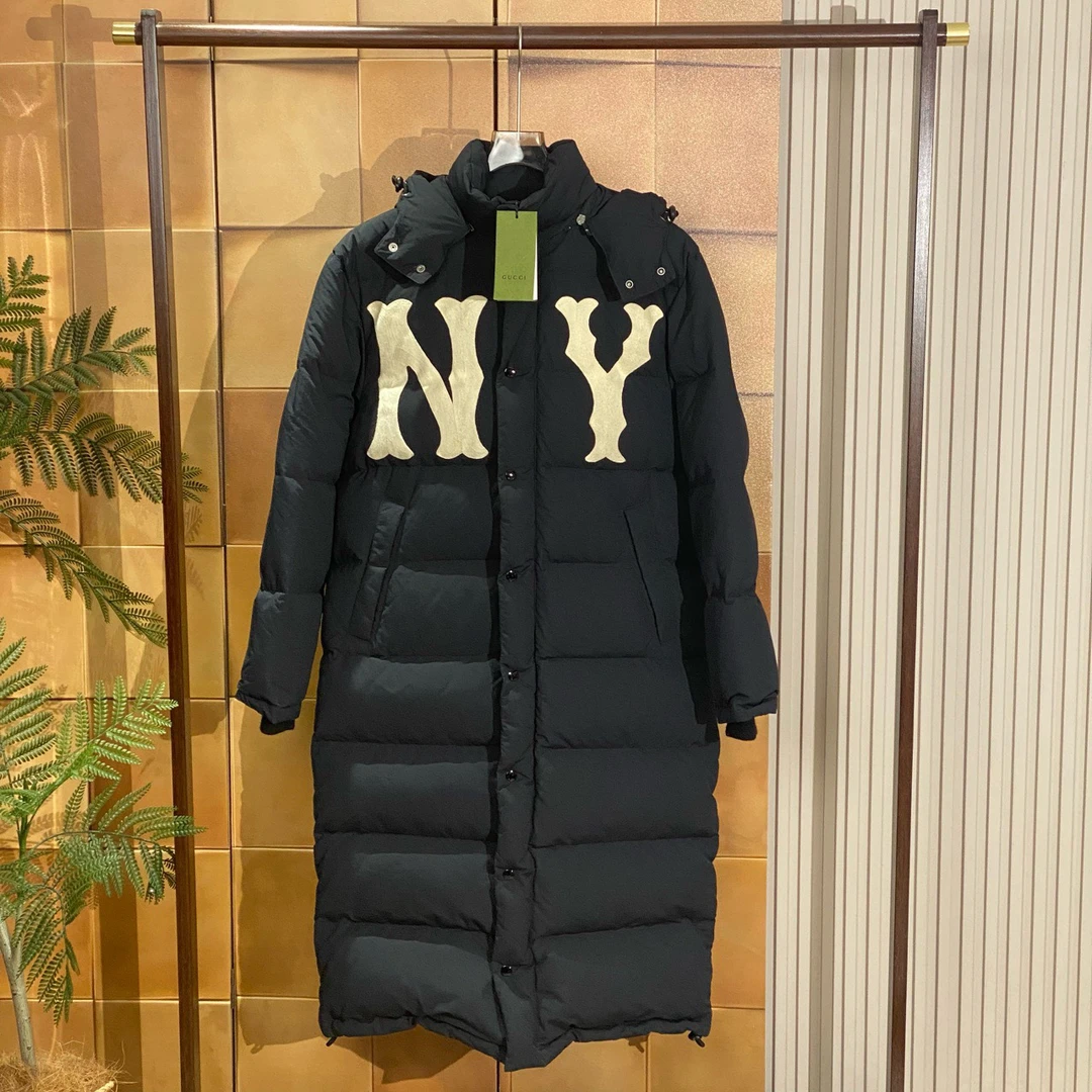 Gucci午夜蓝刺绣字母logo长款羽绒服/44码/全新带吊/26740
