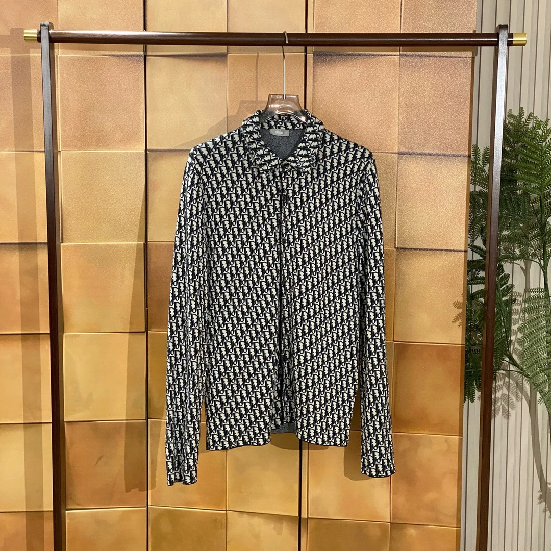 Dior蓝色老花满印针织衬衫/m码/99新/女24508