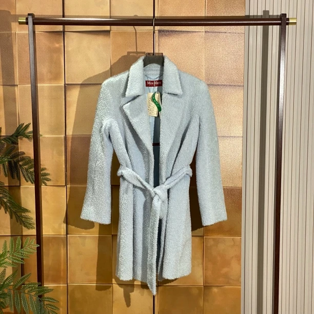 MaxMara studio浅蓝色羊驼毛腰带大衣/36码/99新/25796