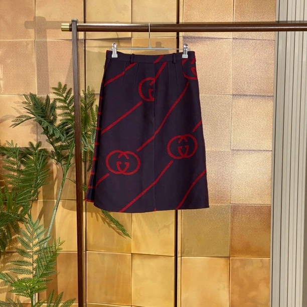 Gucci 羊毛双G满印纽扣半身裙/38码/99新/23495
