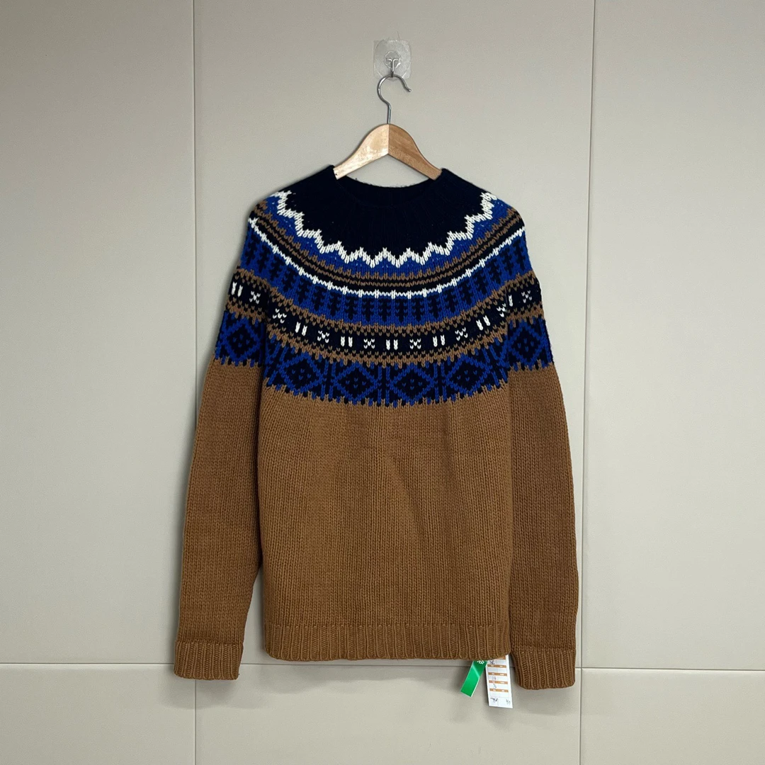 Moncler拼色民族风羊毛针织毛衣/xxl码/99新/女16279