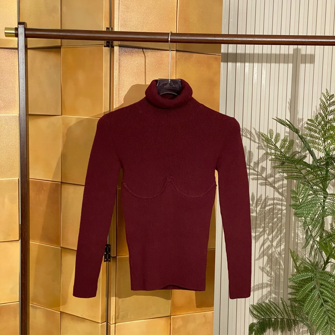 Balenciaga 深红色羊毛针织高领毛衣/34码/99新/女20822