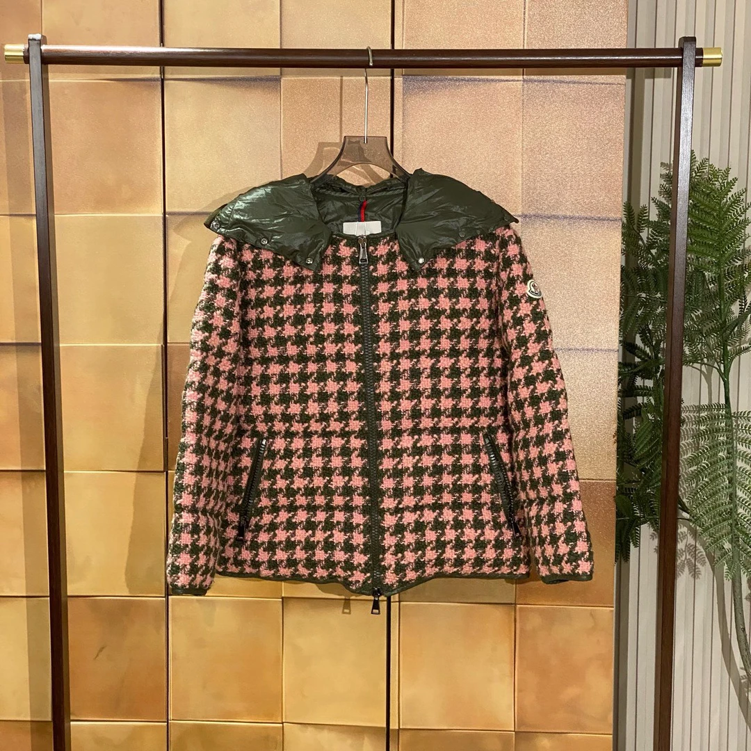 MonclerChevril撞色千鸟格粗花呢刺绣徽标羽绒服2码99新女24468
