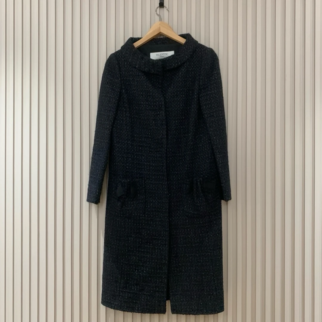 Valentino翻领蝴蝶结口袋羊毛呢大衣/40码/存放品/女12572