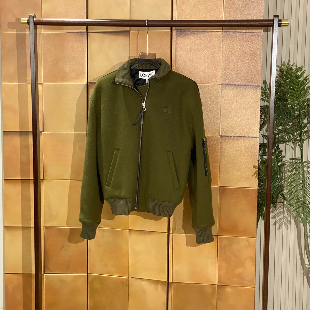 Loewe深绿色刺绣logo针织拼接羊毛夹克外套/存放品/46码/女24422