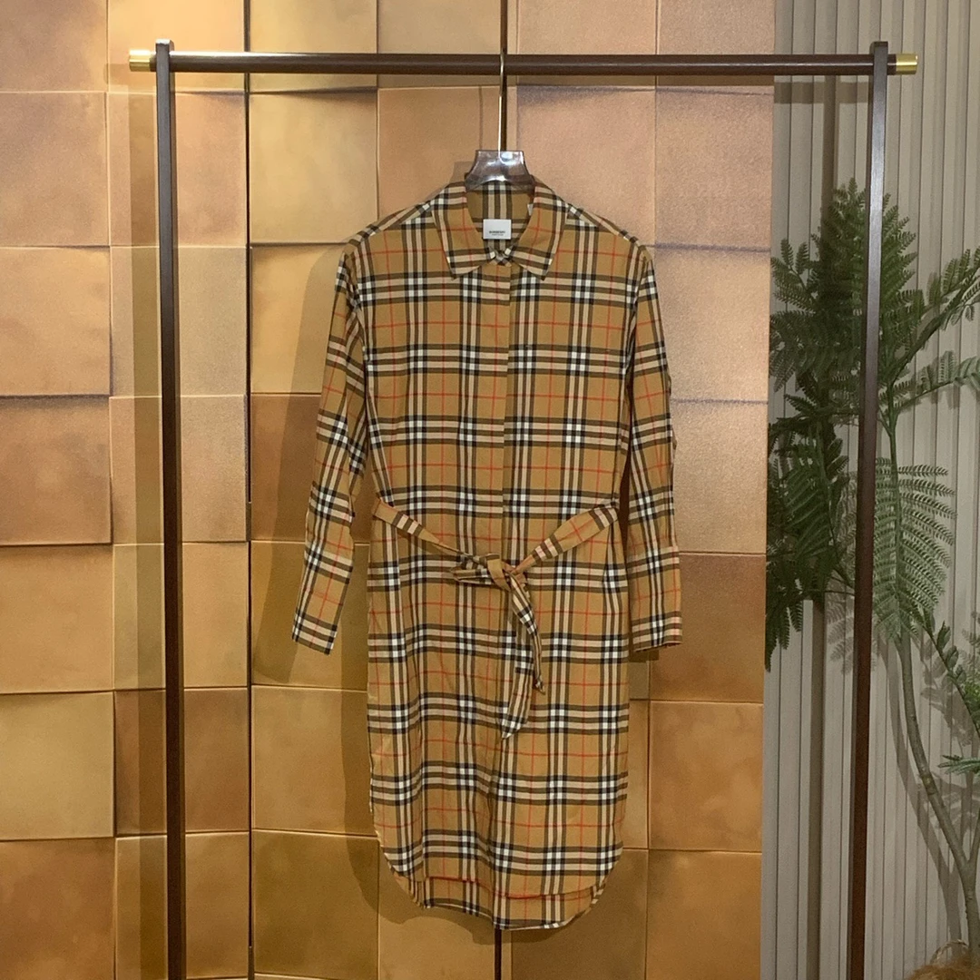 Burberry纹格系腰带衬衫连衣裙/38码/全新/女24049