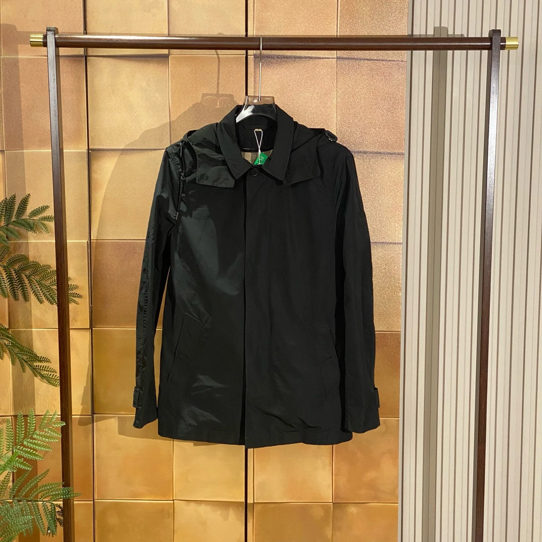 Burberry假两件内里羊毛格纹黑色风衣/46码/99新/26589