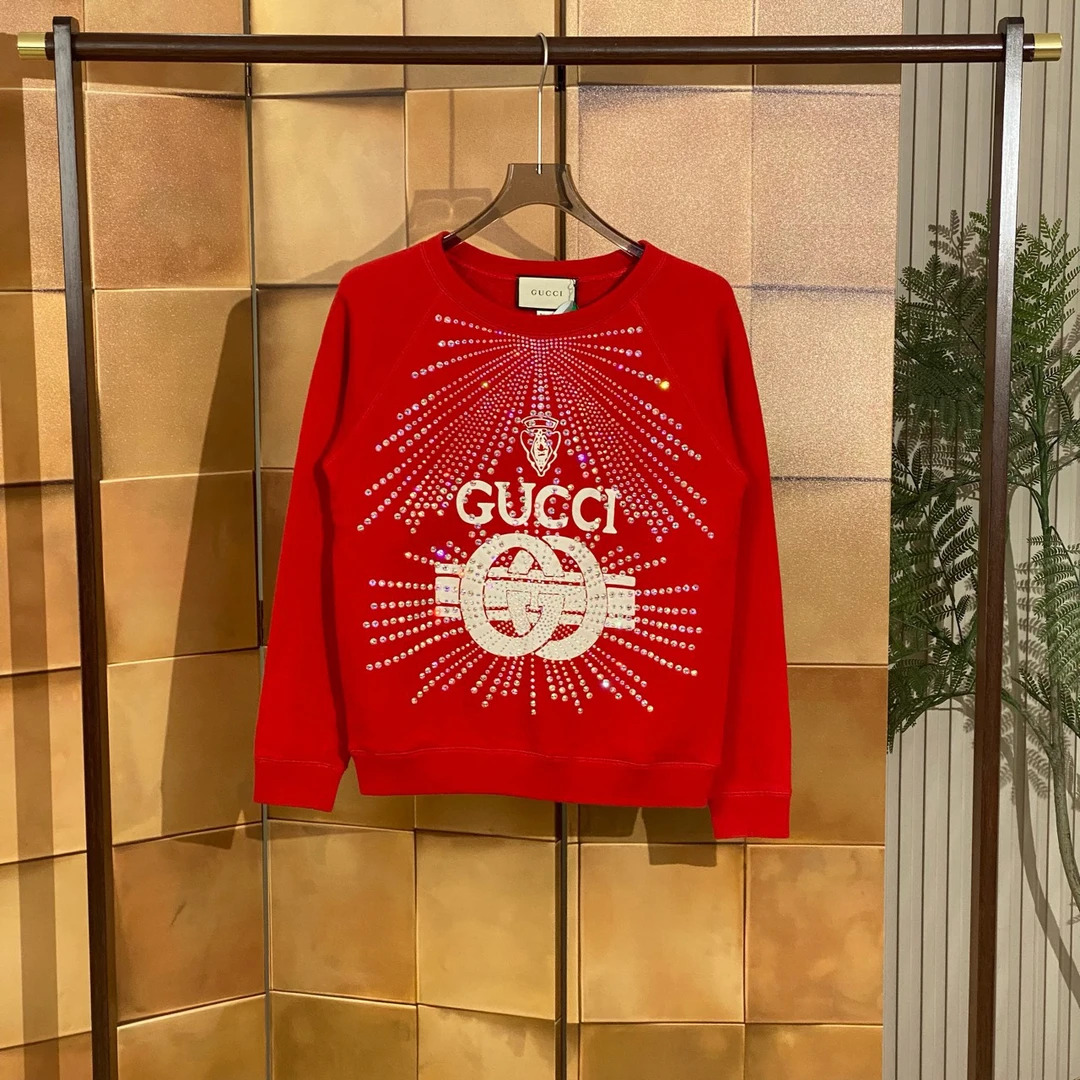 Gucci 红色水钻双G字母logo卫衣/s码/99新/女42379