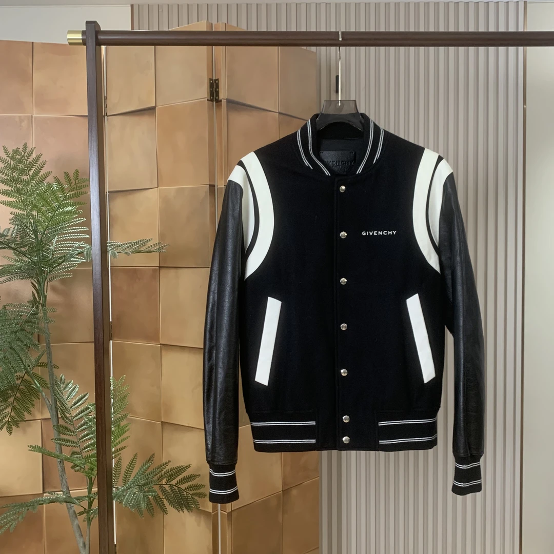 Givenchy黑色刺绣拼皮羊毛棒球服外套/50码/别人卖5k 99新/17009