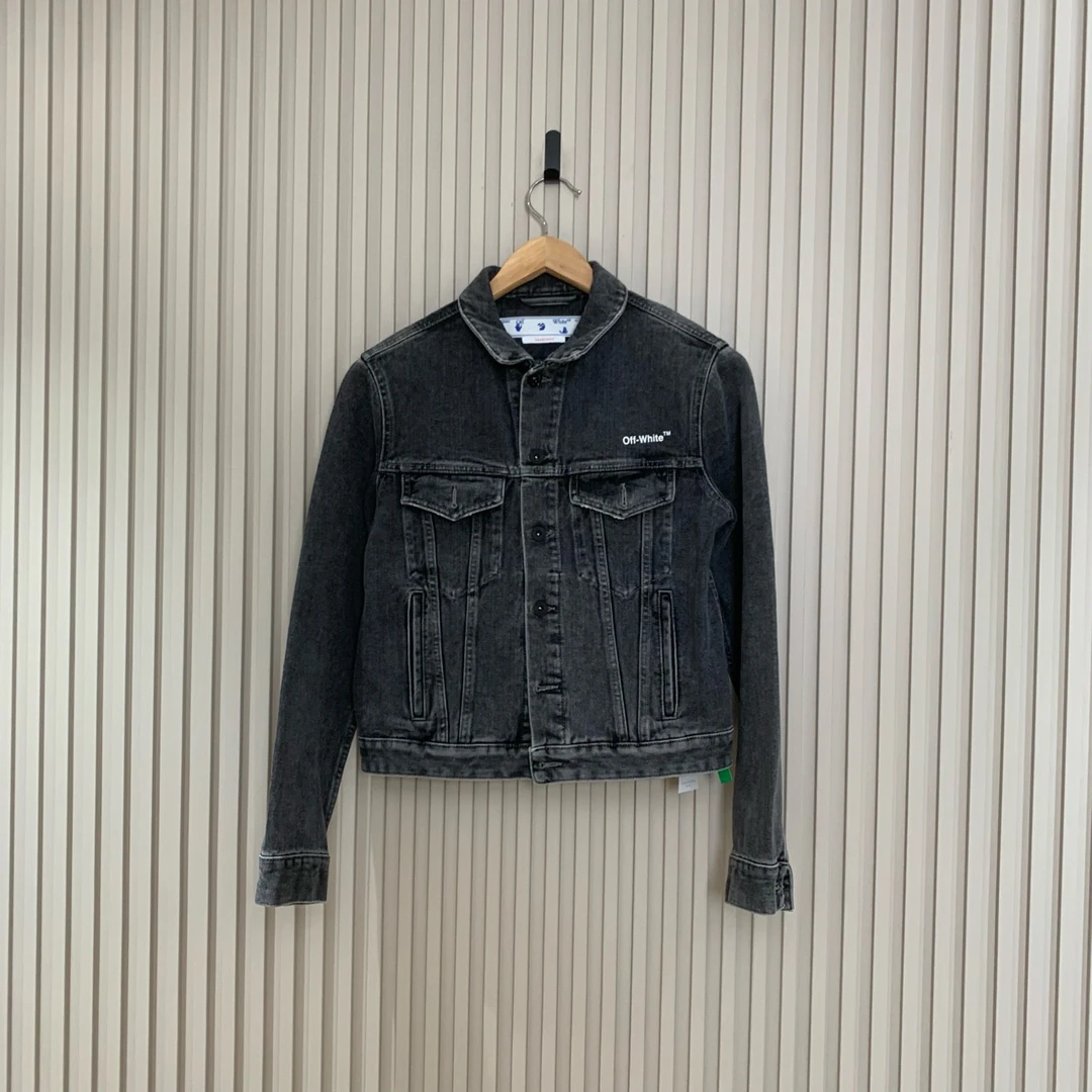 Off-White 22fw灰色减速带皮牌logo牛仔外套/40码/99新/女14695
