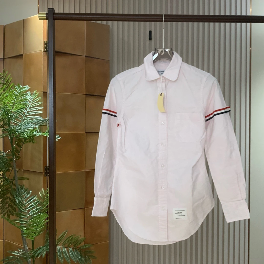 Thom Browne 23ss新款粉白条纹袖标衬衫/40码全新原吊牌/女18270
