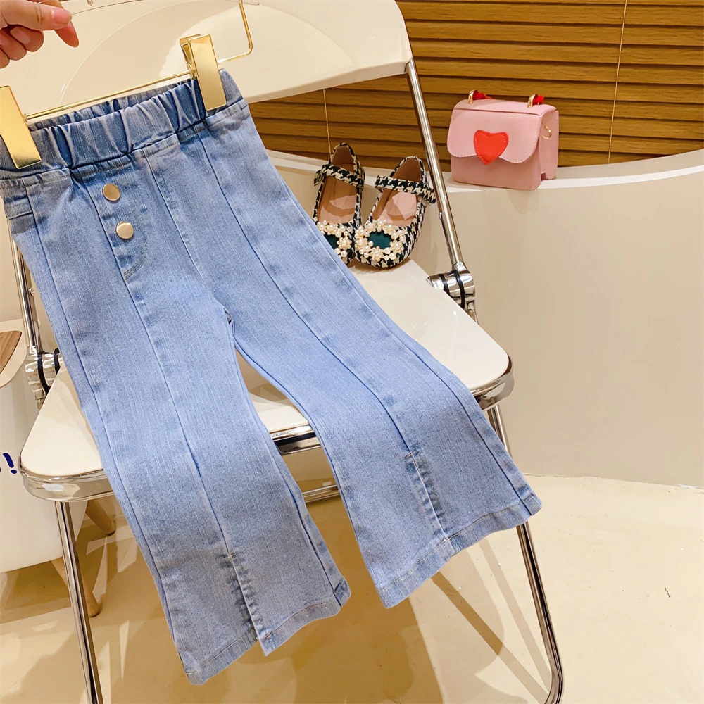 春季女童牛仔儿童新品百搭牛仔裤韩版时尚休闲外穿长裤微喇女童