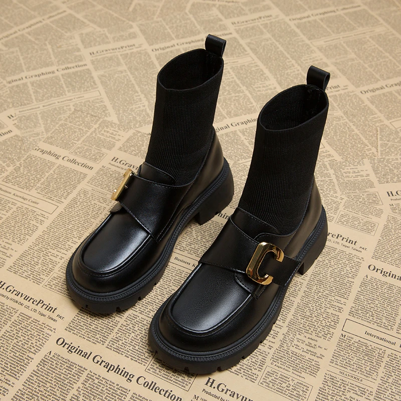 2025春秋新款厚底复古袜子靴百搭软妹风瘦瘦靴秋冬显瘦弹力靴