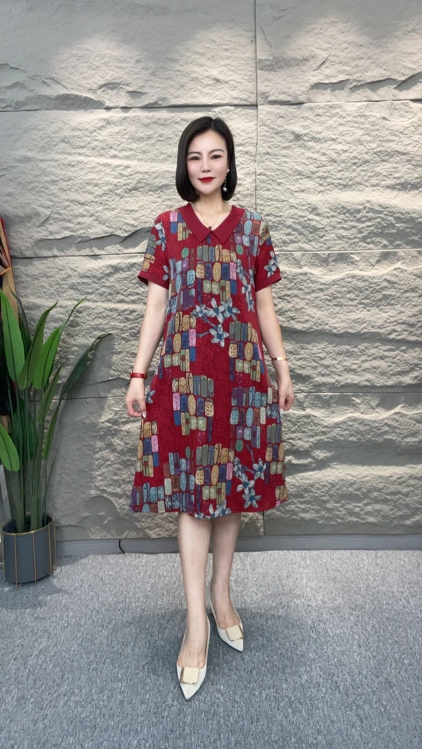 【遇见妳】5273新款娃娃领夏季彩色石头花直筒显瘦气质时尚女连衣裙