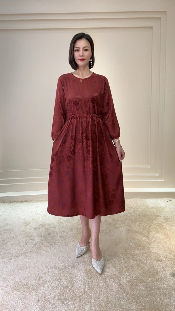 【遇见妳】5601新款圆领矢车菊印花气质复古收腰显瘦时尚女连衣裙