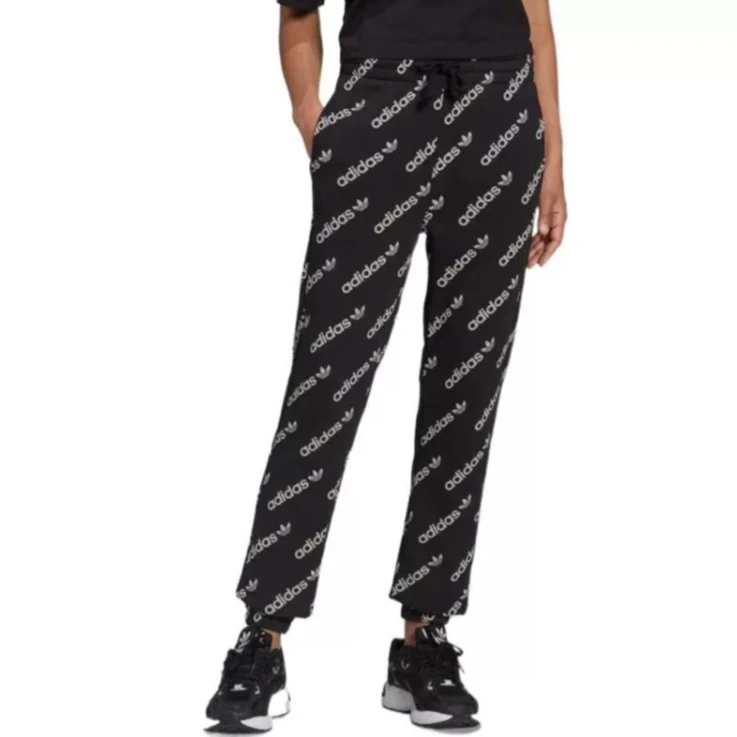 阿迪达斯 三叶草 Logo满印松紧腰束脚运动裤 HM4887 C