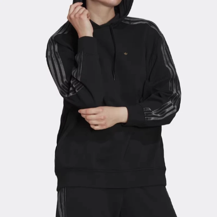 阿迪达斯 三叶草 侧条纹宽松针织运动连帽套头卫衣 H18039 C