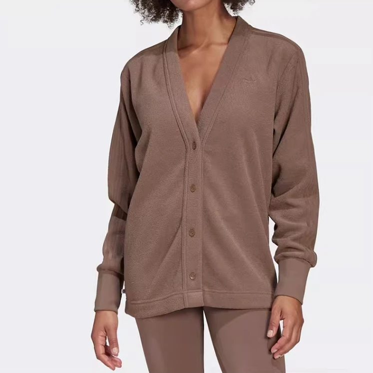 151阿迪达斯 透气排扣宽松针织衫女款 棕色 HU1957