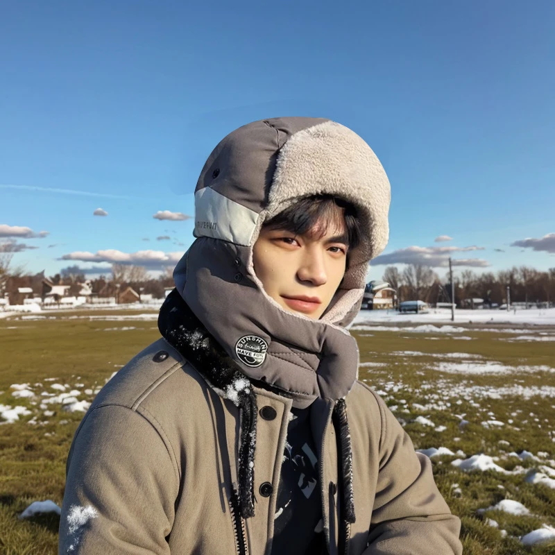 帽子男款冬天保暖骑行滑雪帽防寒防风面罩加绒加厚电动车棉帽雷锋