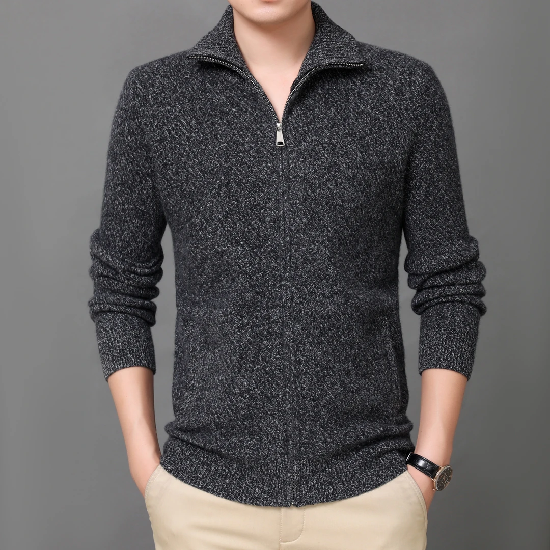 【特厚羊绒外套】特厚男士拉链纯羊绒大开衫保暖绞花针织羊绒衫916