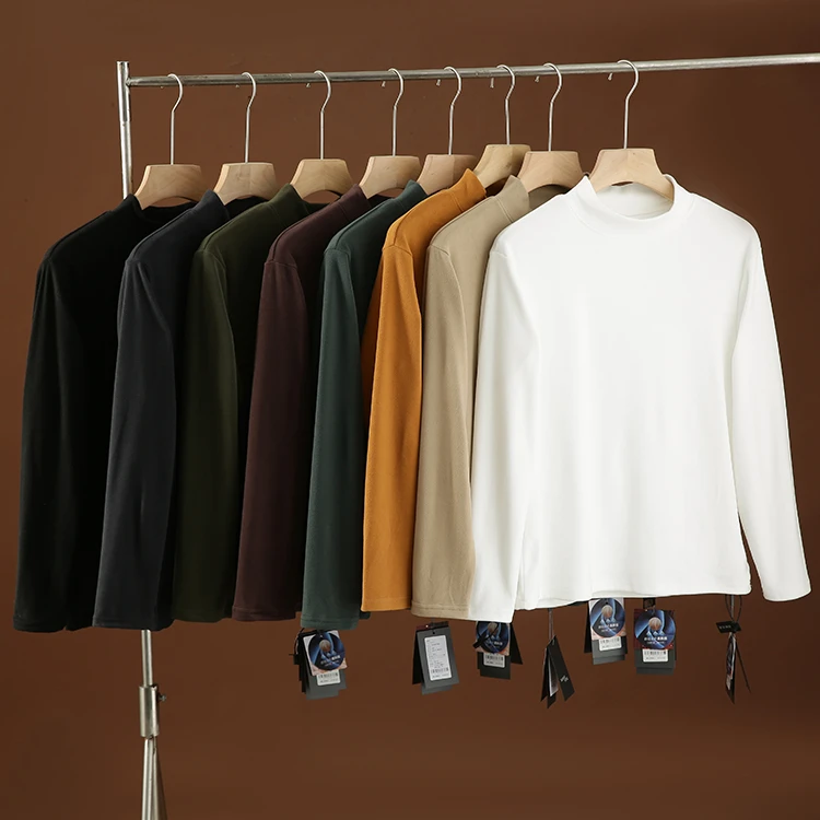 软！暖和！ 秋冬休闲基础纯色绒绒打底半高领长袖T恤
