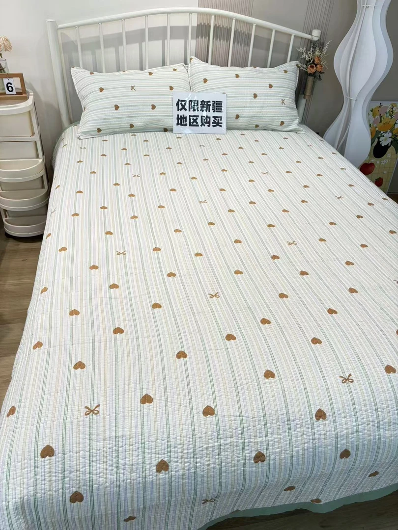 绿色条纹 新疆包邮 A类母婴水洗棉床盖四季款新款（无枕套）夹棉
