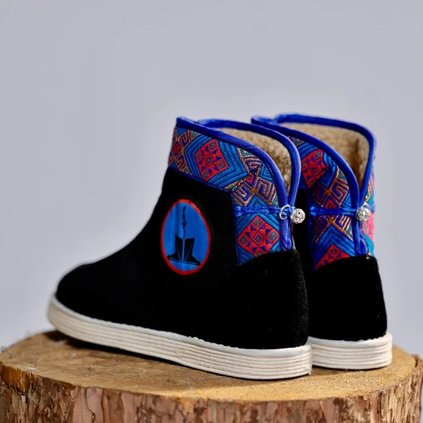 蒙古元素民族风纯手工布鞋千层底加厚保暖高帮时尚（1号）