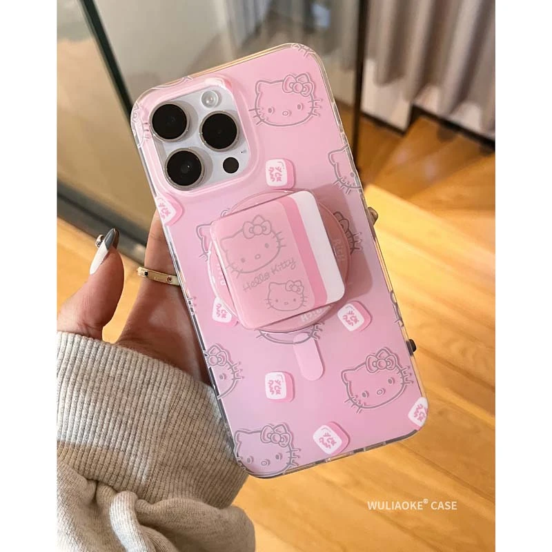 双层磁吸粉色满屏发财kt适用苹果iPhone15promax/14/13/12手机壳