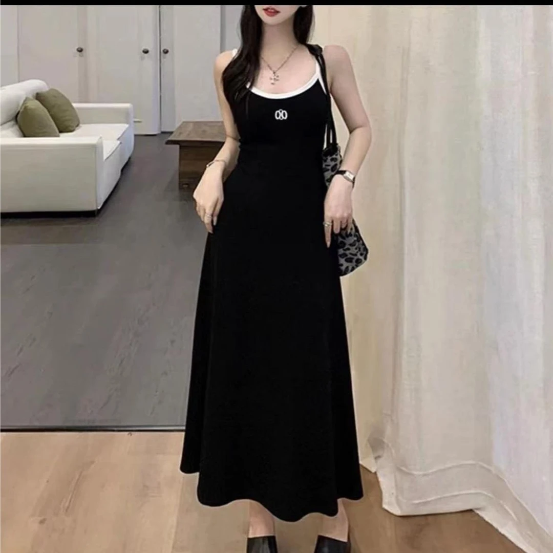 大码女装a字条纹吊带高贵上档次连衣裙胖MM弹力修身包臀气质长裙