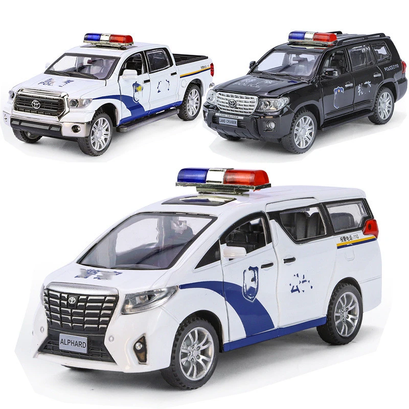 警车模型1/32丰田皮卡合金小汽车埃尔法面包车酷路泽声光玩具车