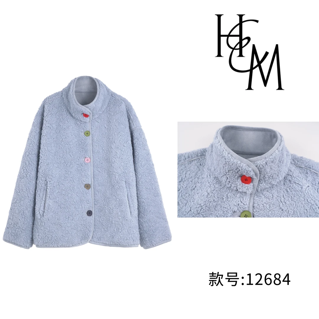 HUIERMAN/慧尔曼时尚设计师款加绒加厚保暖毛粒绒外套【12684】