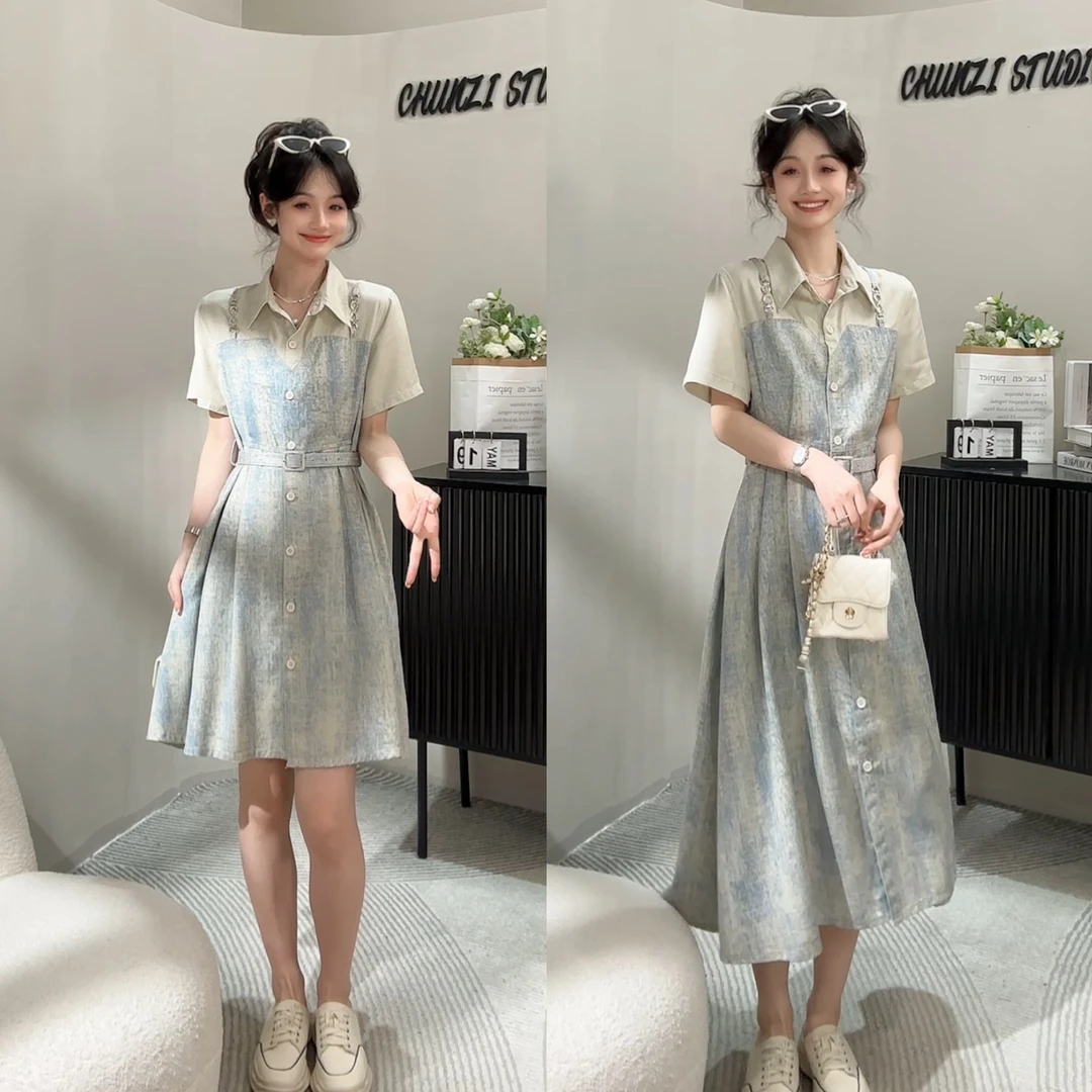 HUIERMAN/慧尔曼100%莱赛尔纤维假两件衬衫连衣裙送腰带【10657C】